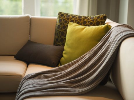 Scatter cushions and throw on sofa