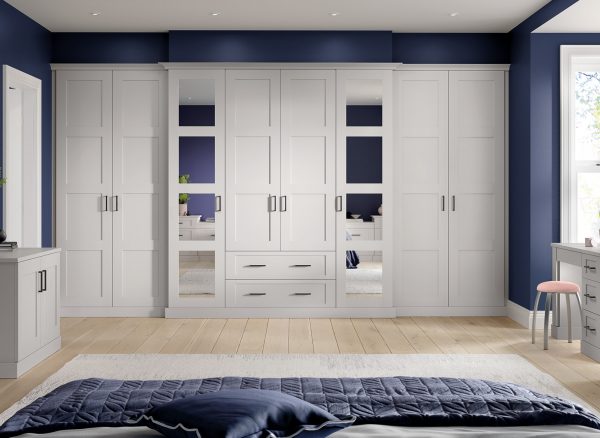 Belvedere grey fitted wardrobe with mirror doors