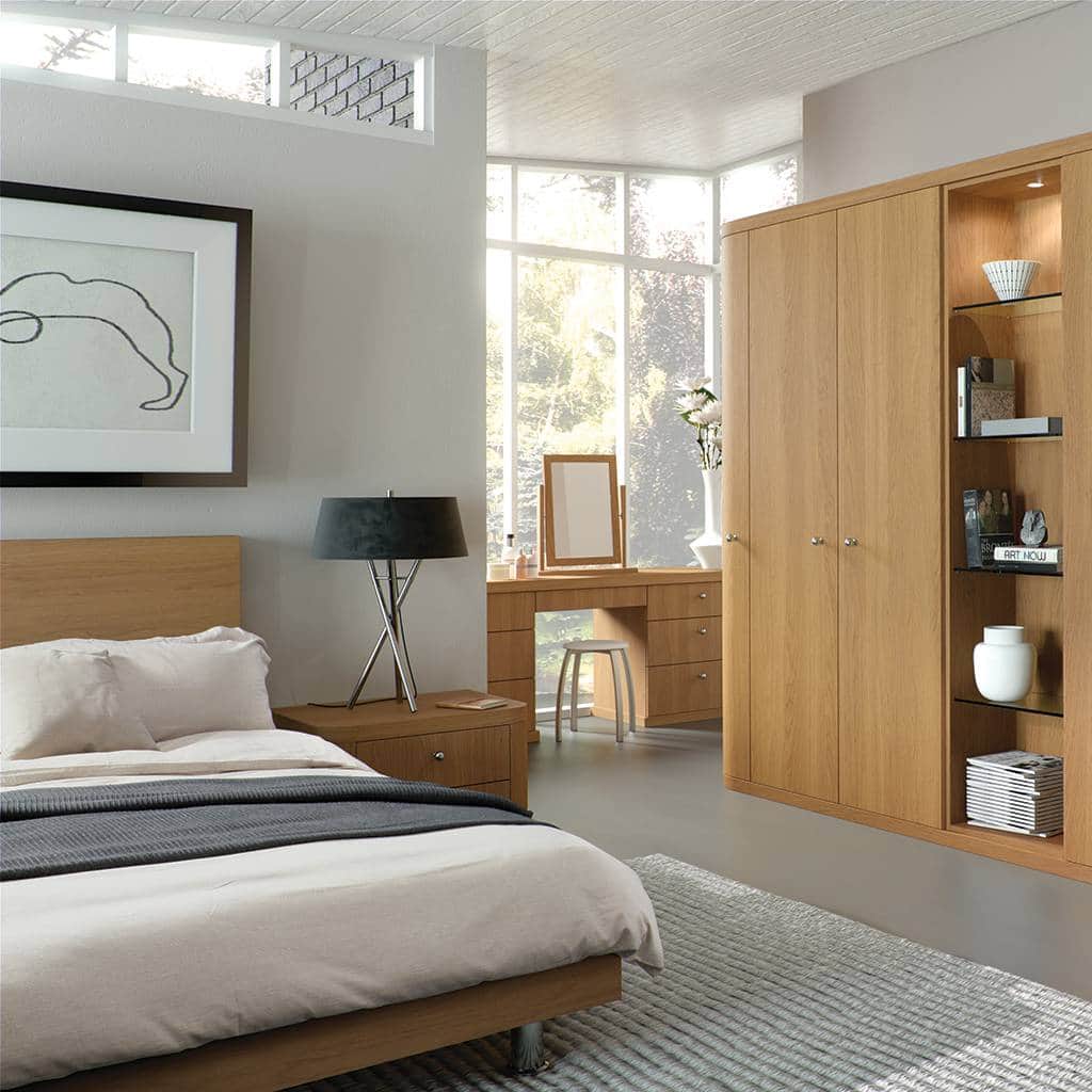 Fitted bedroom in a blue grey finish Fitted bedroom in a blue grey finish