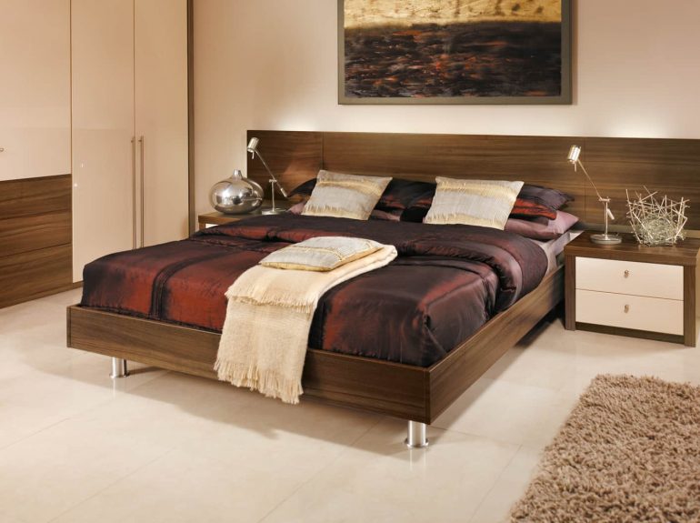 Milano fitted bedroom in Dijon Walnut and High Gloss Cream