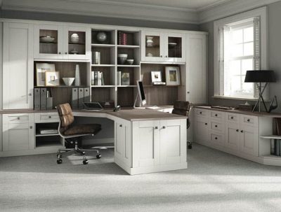 Verona fitted home office in Driftwood and Pure white. Verona fitted home office in Driftwood and Pure white.