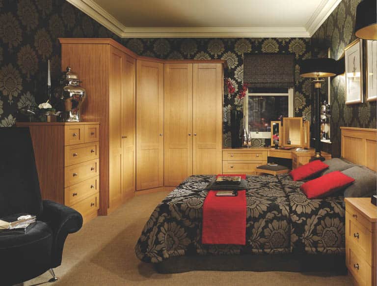 The Mountain Oak fitted bedroom furniture finished in natural oak