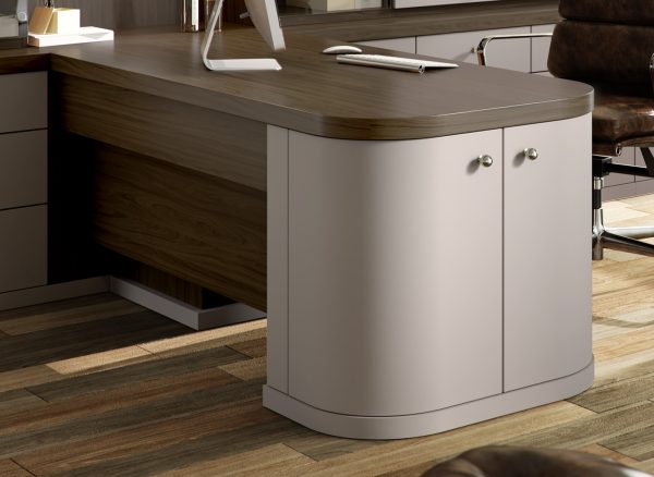 Peninsular desk with integrated cabinets