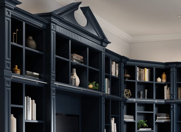 Shades of Oak Blue fitted library bookcases