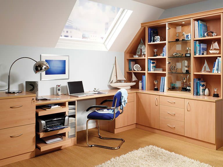 Fitted work desk under skylight in Prima home study