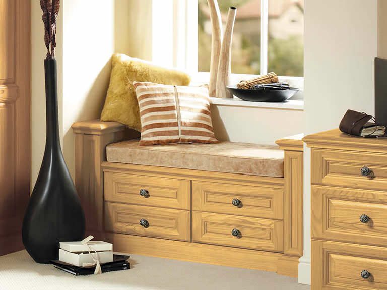 Fitted window seat in Shades of Oak bedroom