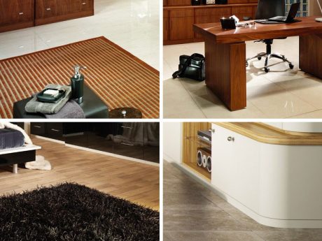 Polished wood and vinyl flooring help achieve an art deco look