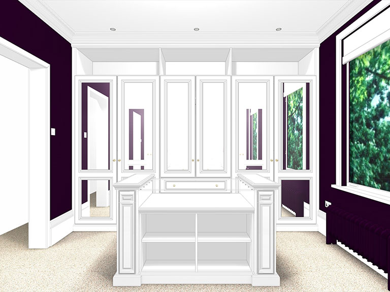 A CAD drawing of a traditional luxury fitted dressing room by Strachan Furniture