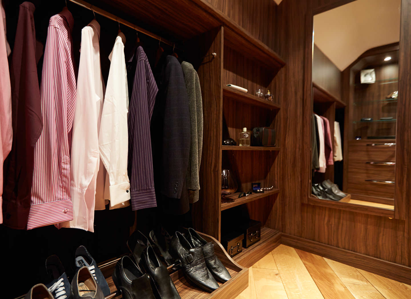 Case study showing contemporary walk in wardrobe