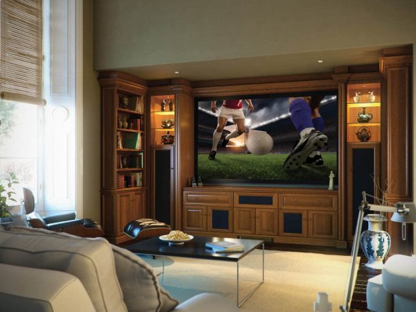 Traditional home cinema showing a football match