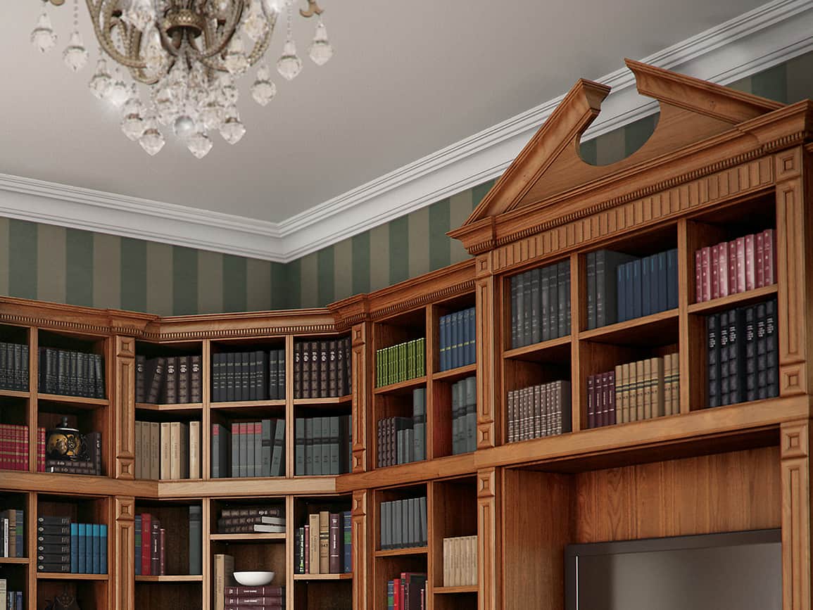 Fitted bookshelves with a detailed textured finishing