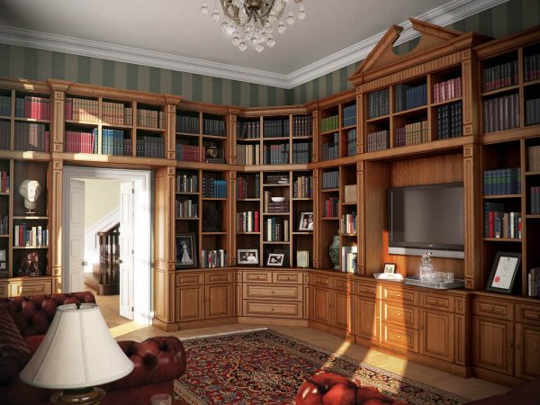 Traditionally styled library shelves