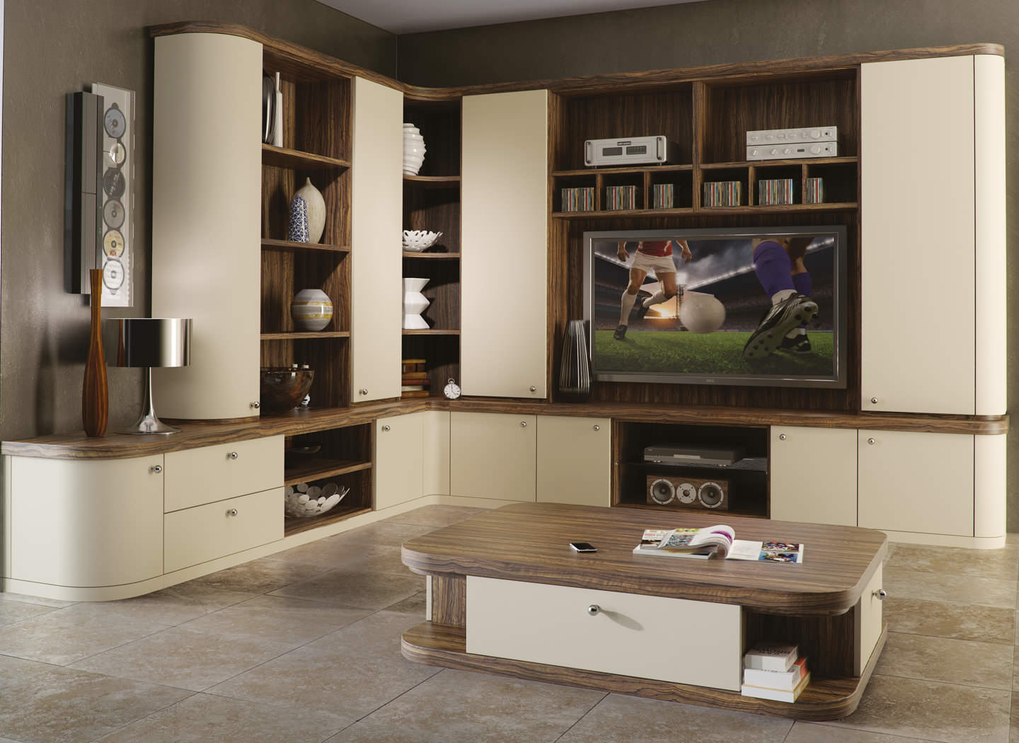 Optima lounge with fitted cabinet and matching coffee table