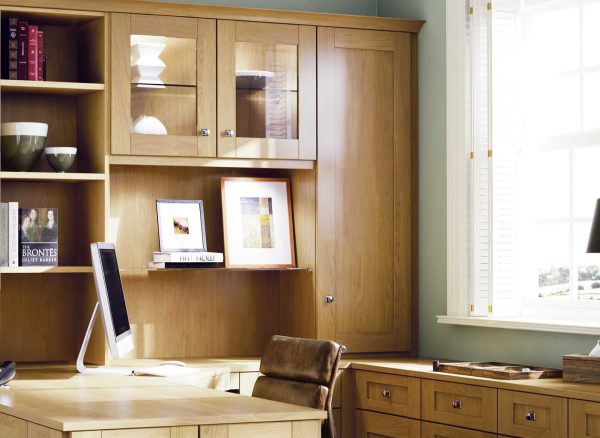 Fitted office cabinets in English Oak