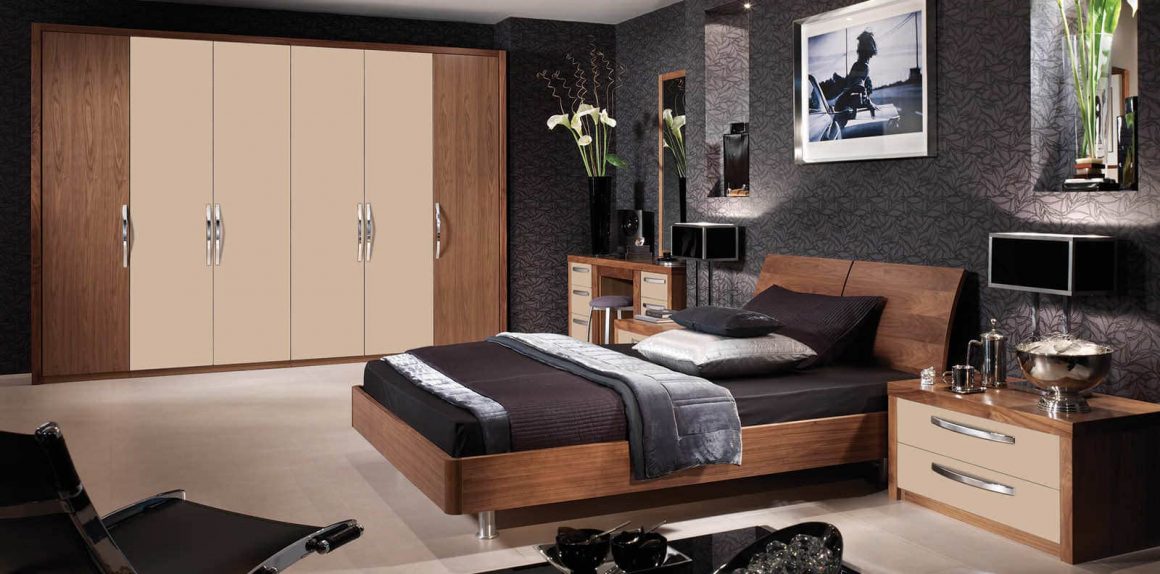 Milano fitted bedroom in cappuccino and black walnut