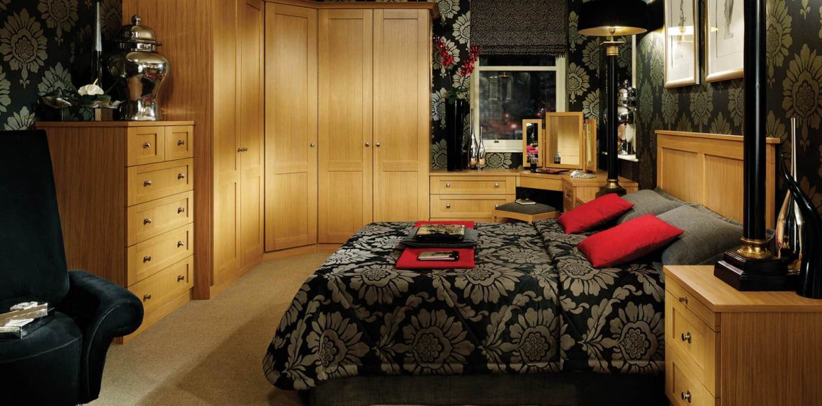 Fitted bedroom furniture in natural oak