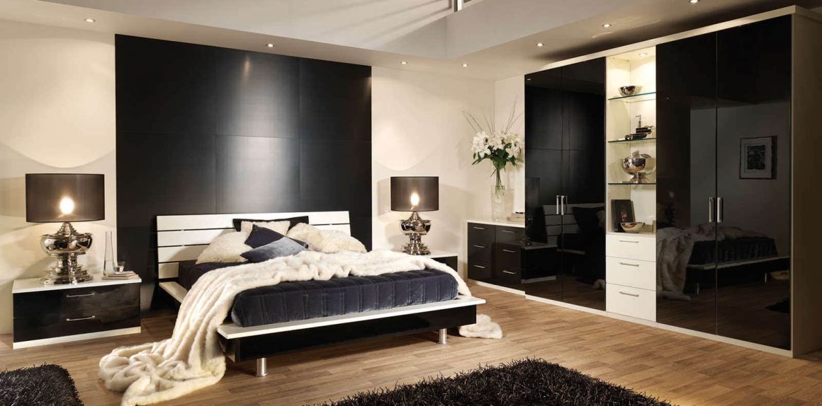 Portofino fitted bedroom in Gloss Black and Alabaster White