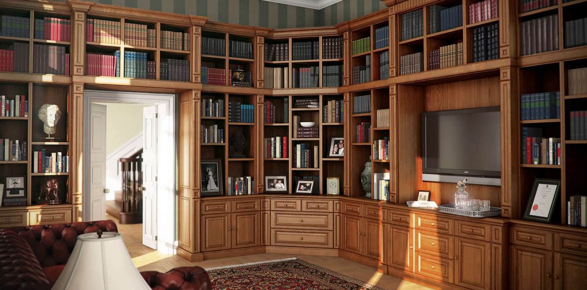 Fitted private library in a dark oak