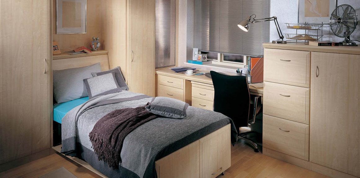 Contemporary Fitted Study Bedroom & Wall Bed in Maple Finish Strachan