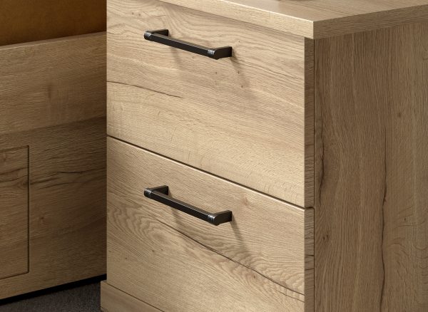 Solid oak bedside tables with personalised matte black handles