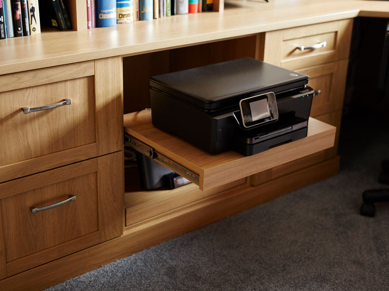 Bespoke home office desk with pull out printer shelf