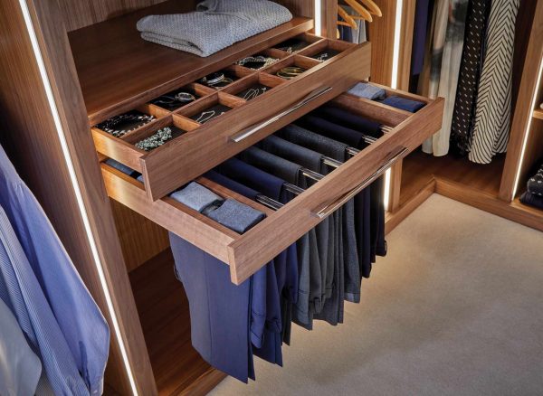 Fitted dressing room storage solutions