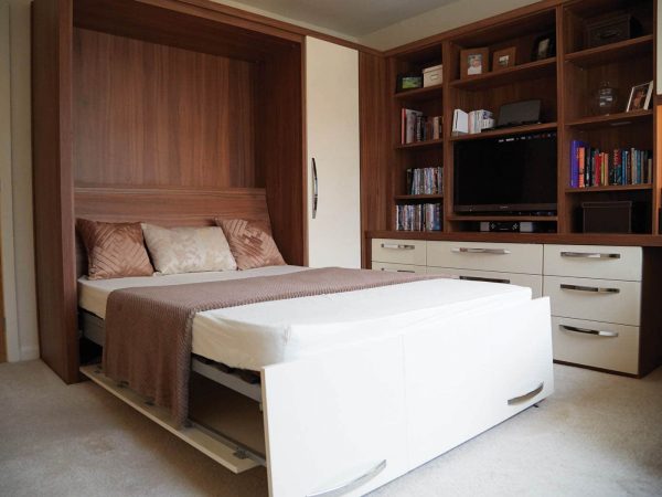 Fitted lounge with open wall bed